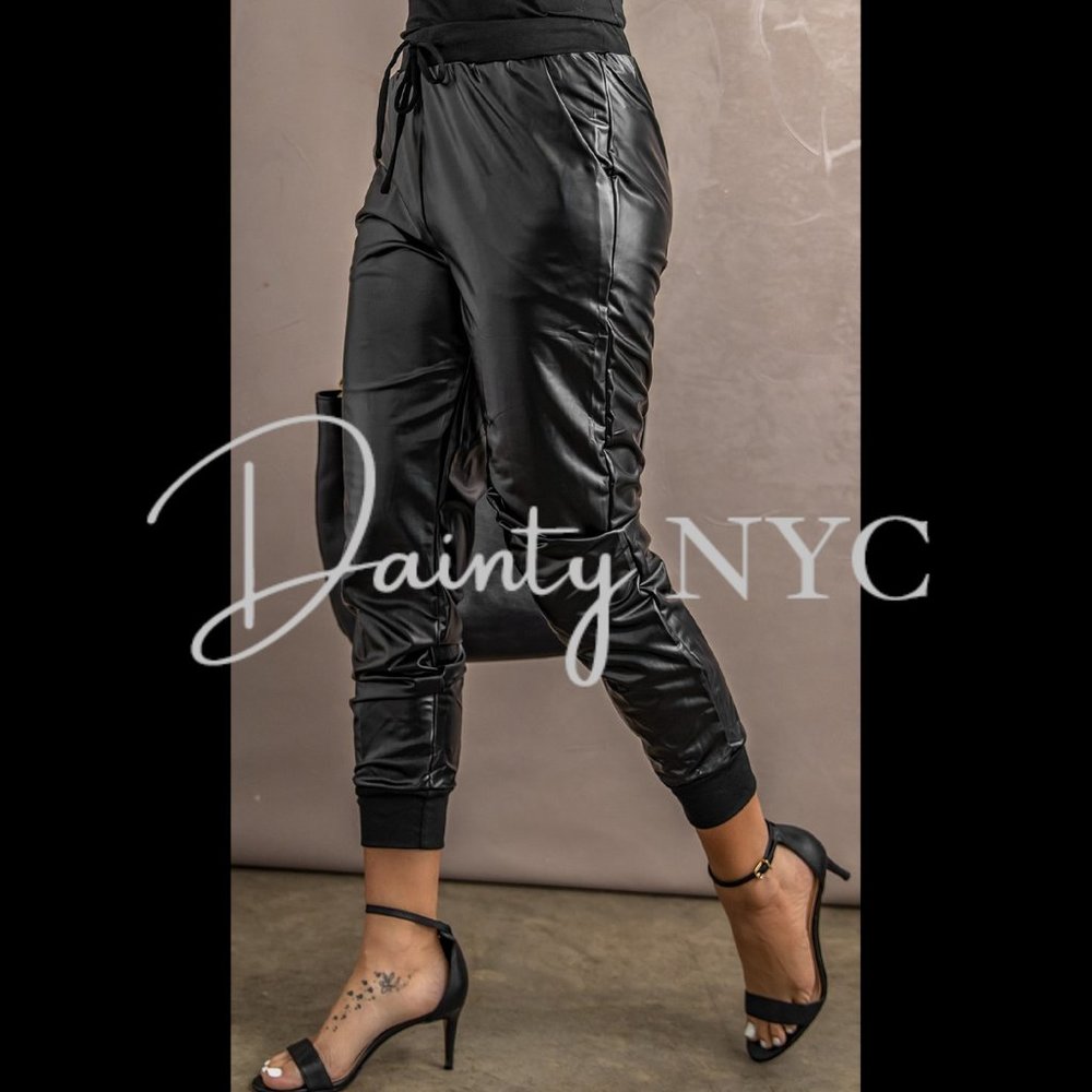 Faux Leather Joggers - Picture 3 of 9